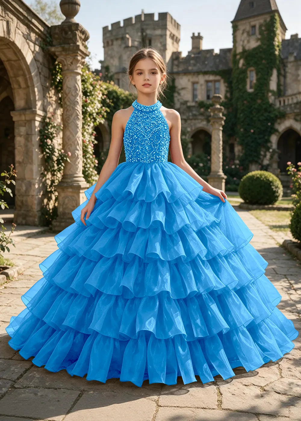 Embellished Ruffle Junior Formal Ball Gown