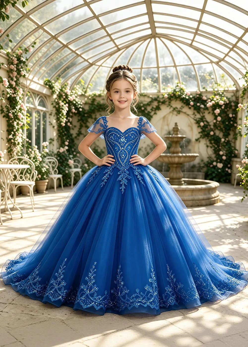 Embroidered Corset-Back Girls Formal Gown