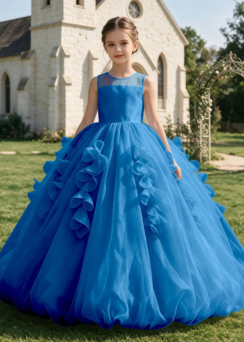 Sculpted Cascade Girls Pageant Dress