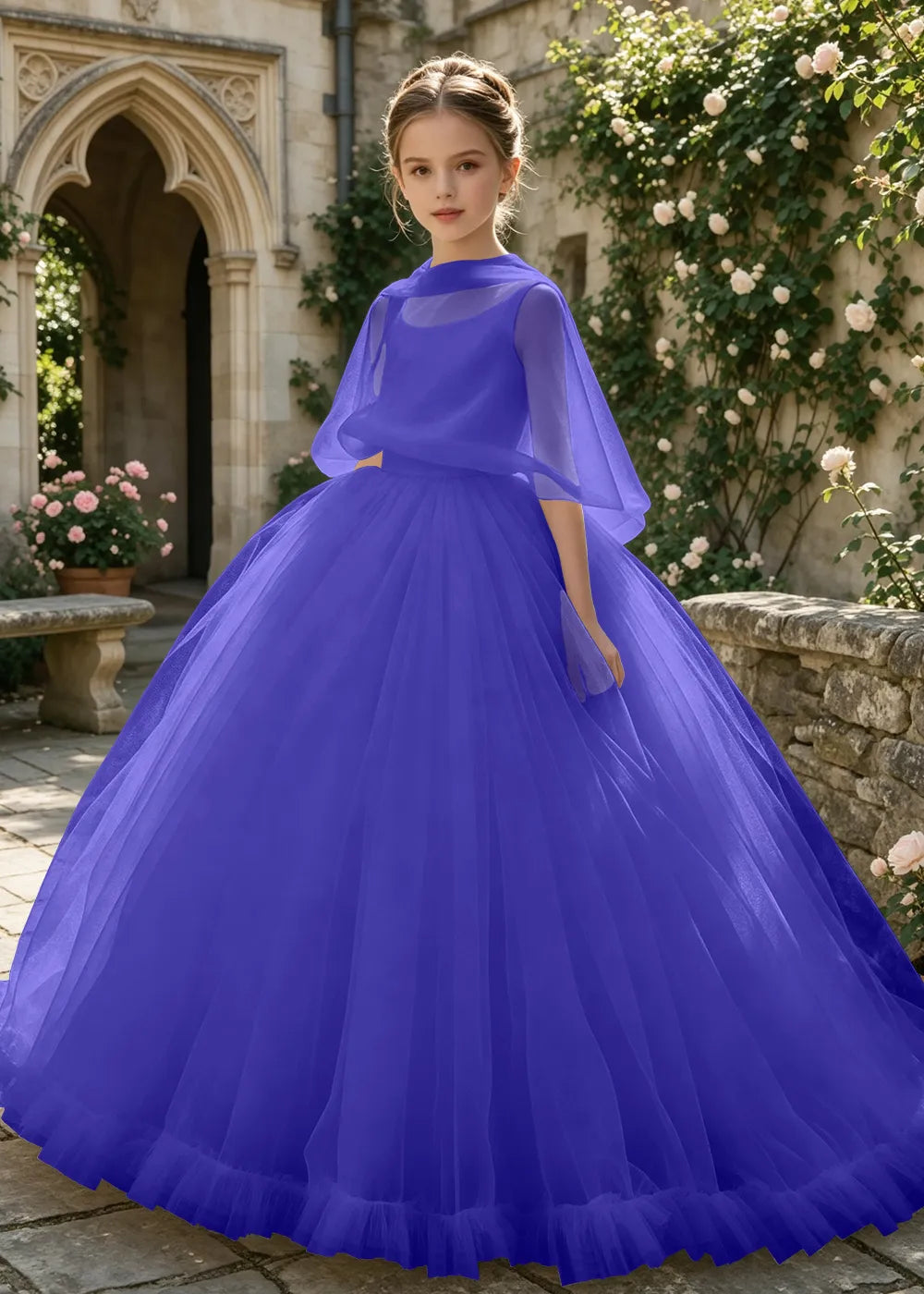Minimalist Cape Sleeve Junior Bridesmaid Dress