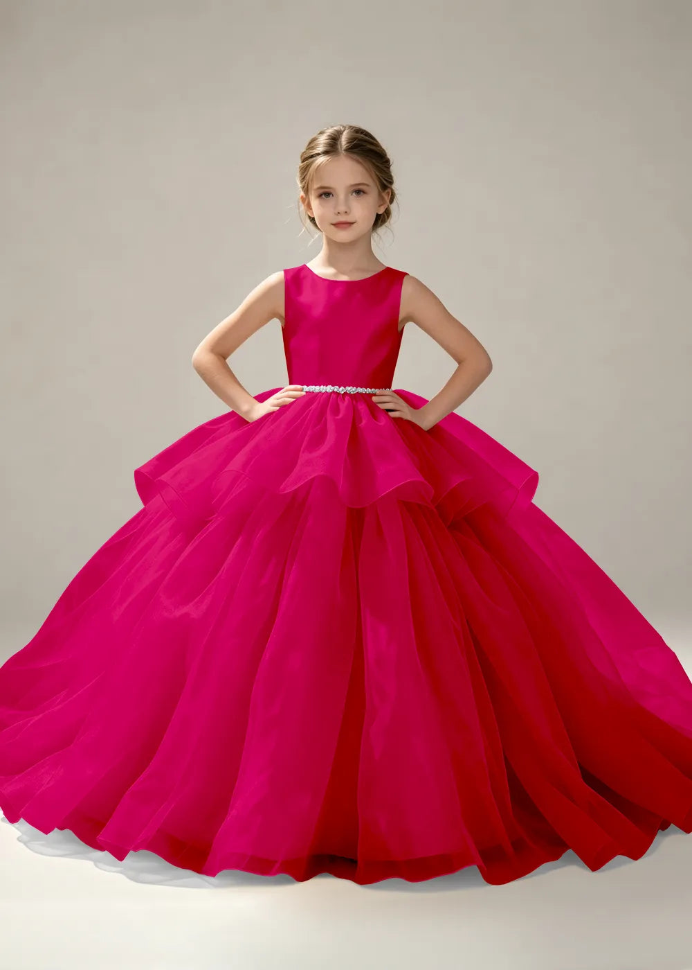 Minimalist Satin Flower Girl Ball Gown with Heart Back