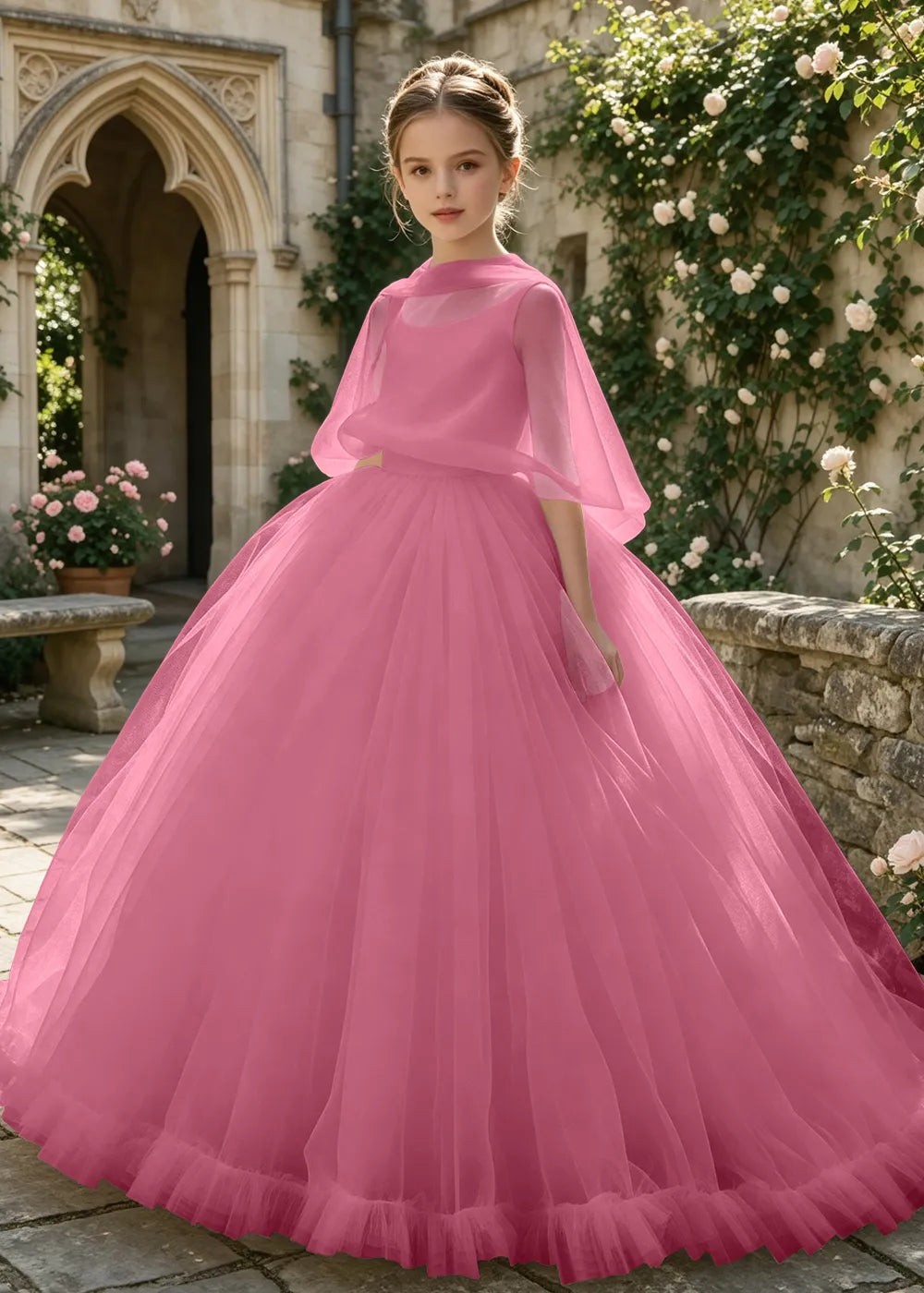 Minimalist Cape Sleeve Junior Bridesmaid Dress