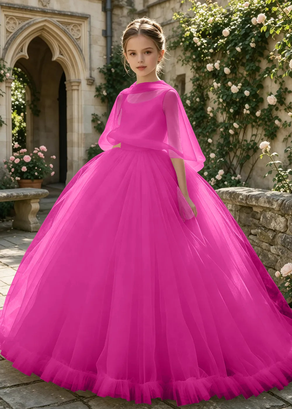 Minimalist Cape Sleeve Junior Bridesmaid Dress