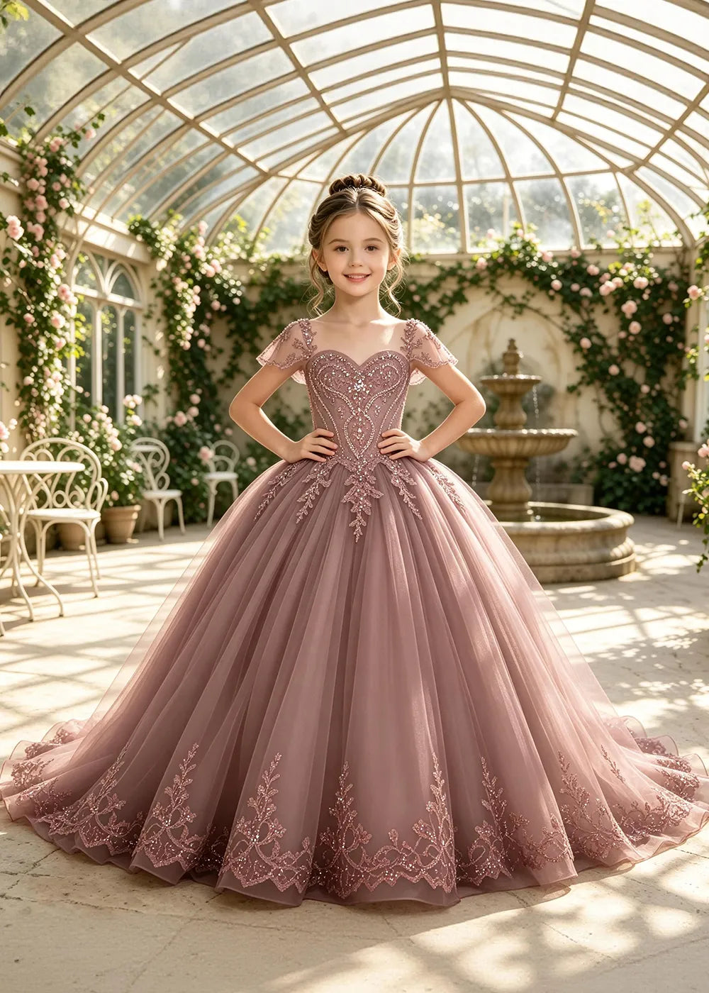 Embroidered Corset-Back Girls Formal Gown