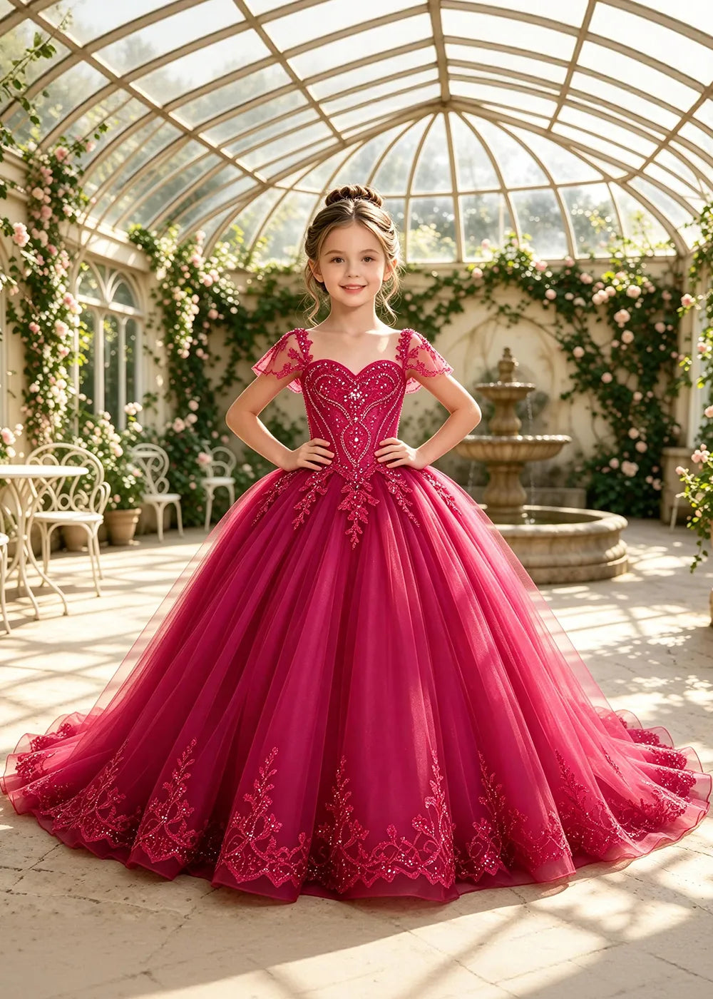 Embroidered Corset-Back Girls Formal Gown
