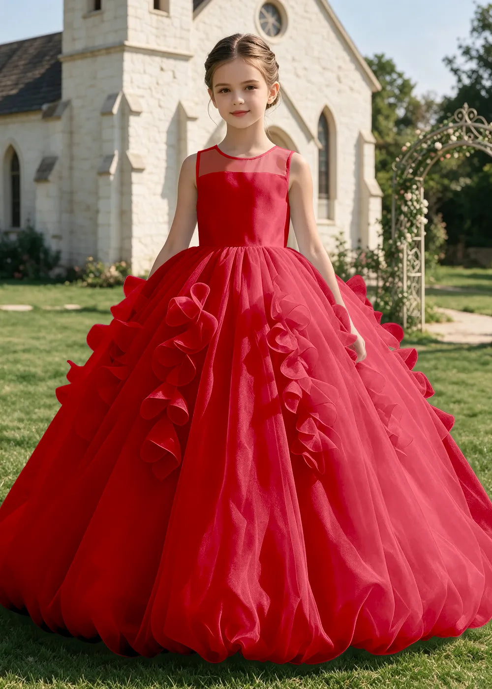 Sculpted Cascade Girls Pageant Dress