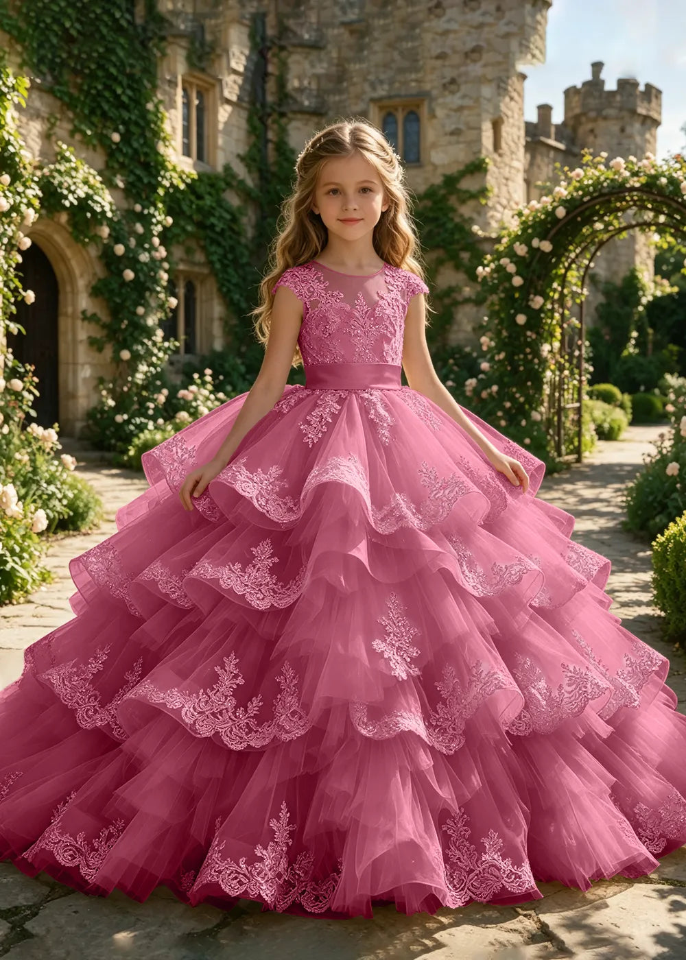 Illusion Cap Sleeve Junior Bridesmaid Dress