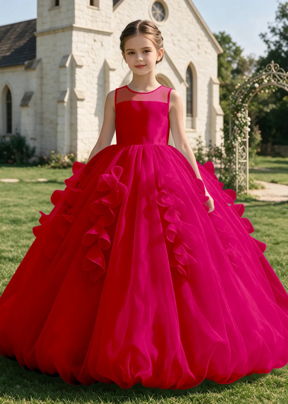 Sculpted Cascade Girls Pageant Dress