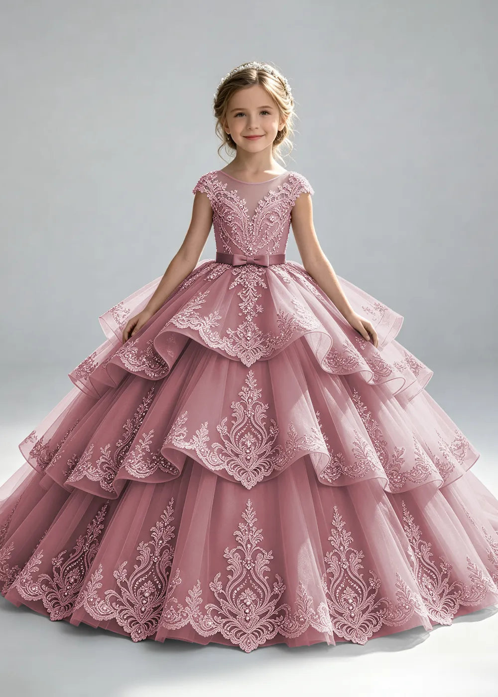 Scalloped Lace Junior Bridesmaid Ball Gown