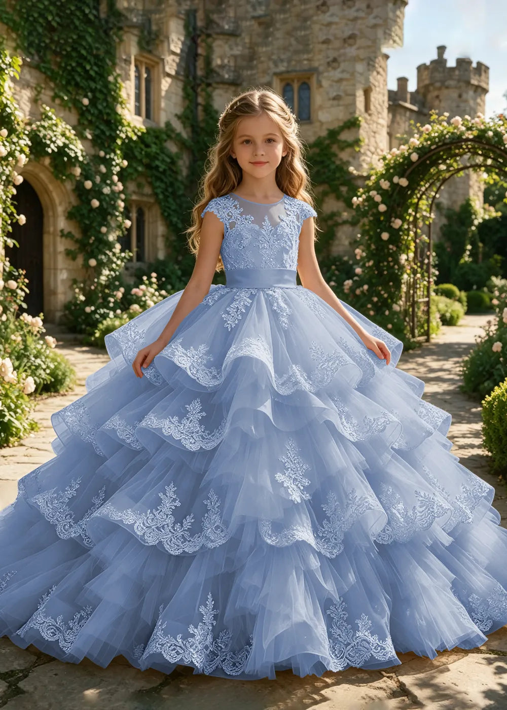 Illusion Cap Sleeve Junior Bridesmaid Dress