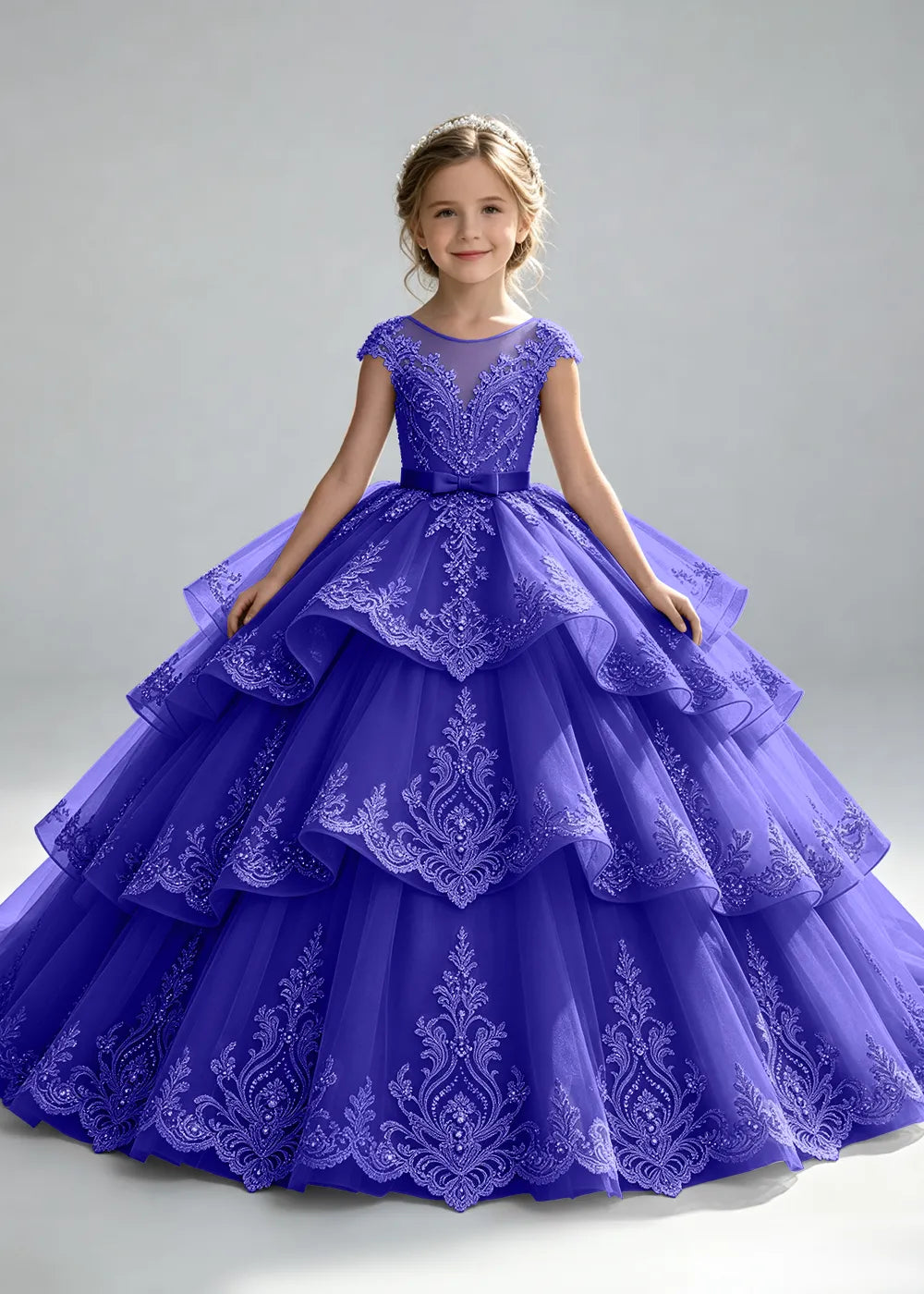 Scalloped Lace Junior Bridesmaid Ball Gown