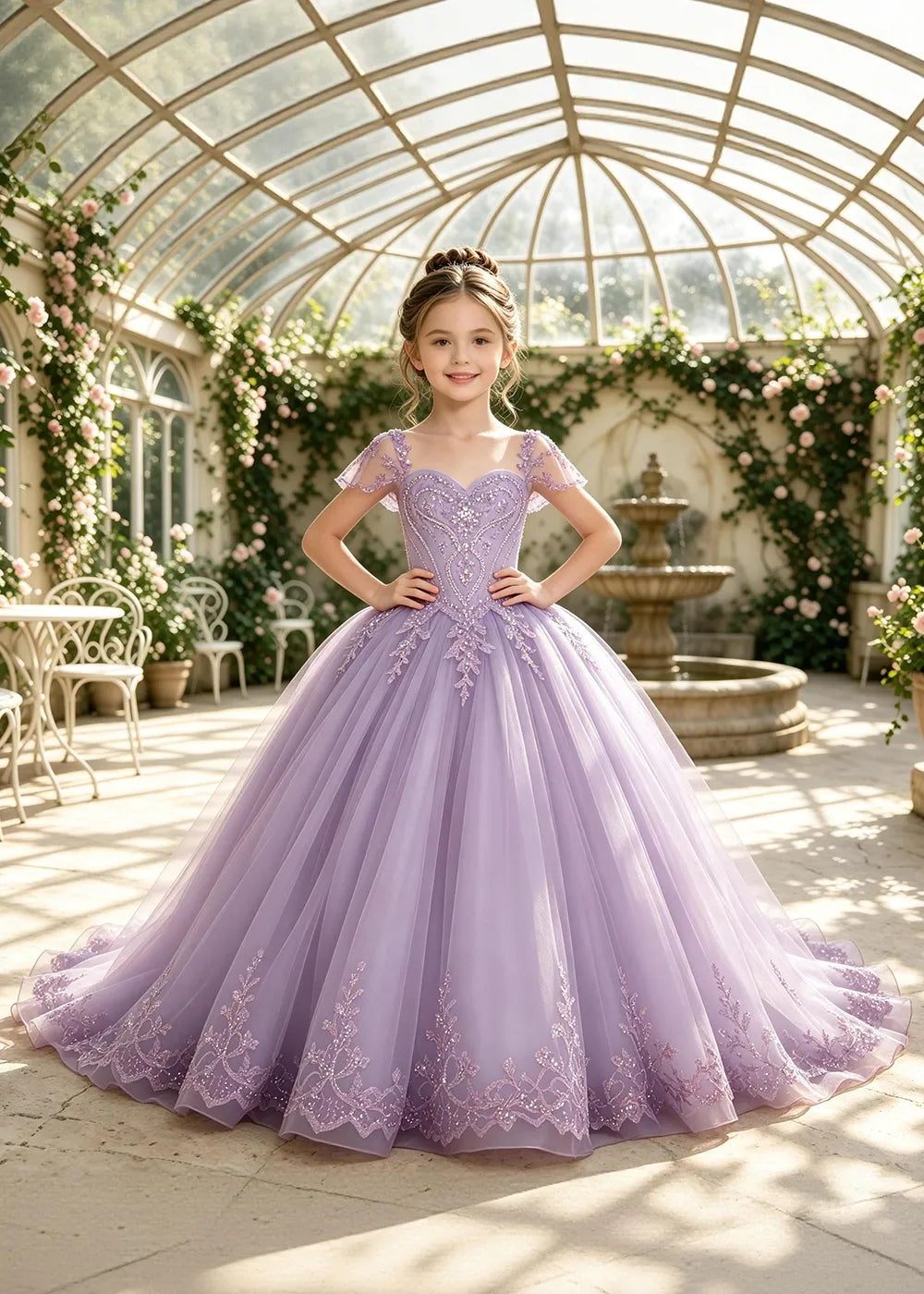Embroidered Corset-Back Girls Formal Gown