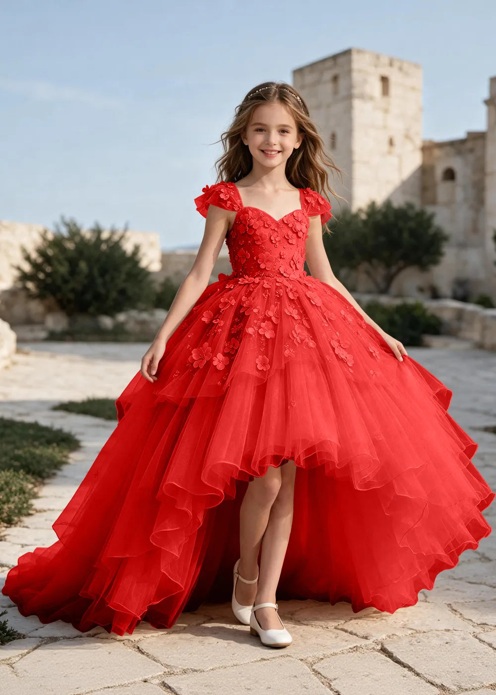 Elegant Flower Appliqué Princess Dress