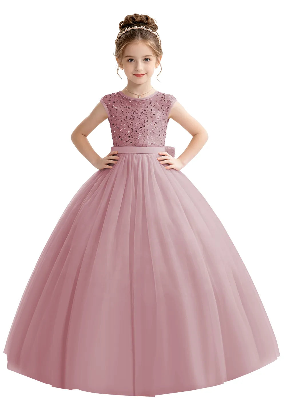 Bow Back Sparkle Tulle Flower Girl Dress
