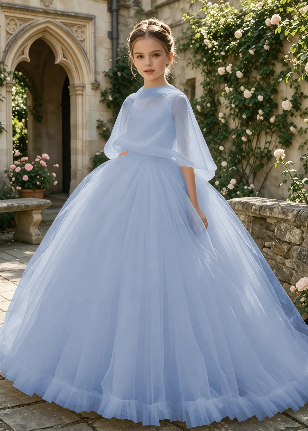 Minimalist Cape Sleeve Junior Bridesmaid Dress