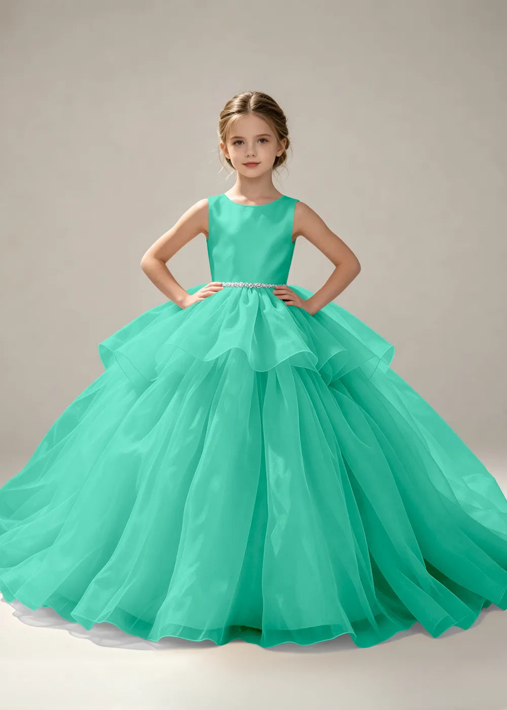 Pearl Waist Junior Bridesmaid Dress for Girls