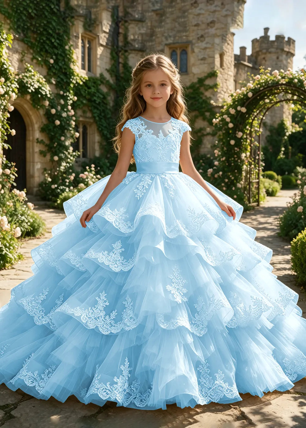 Illusion Cap Sleeve Junior Bridesmaid Dress