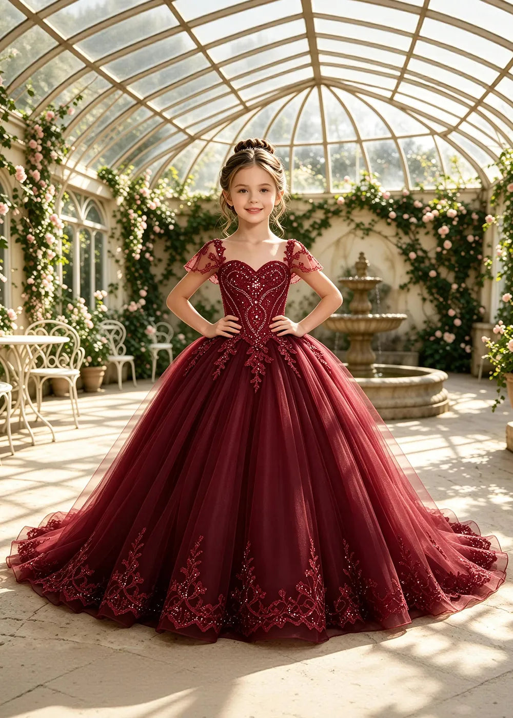 Embroidered Corset-Back Girls Formal Gown