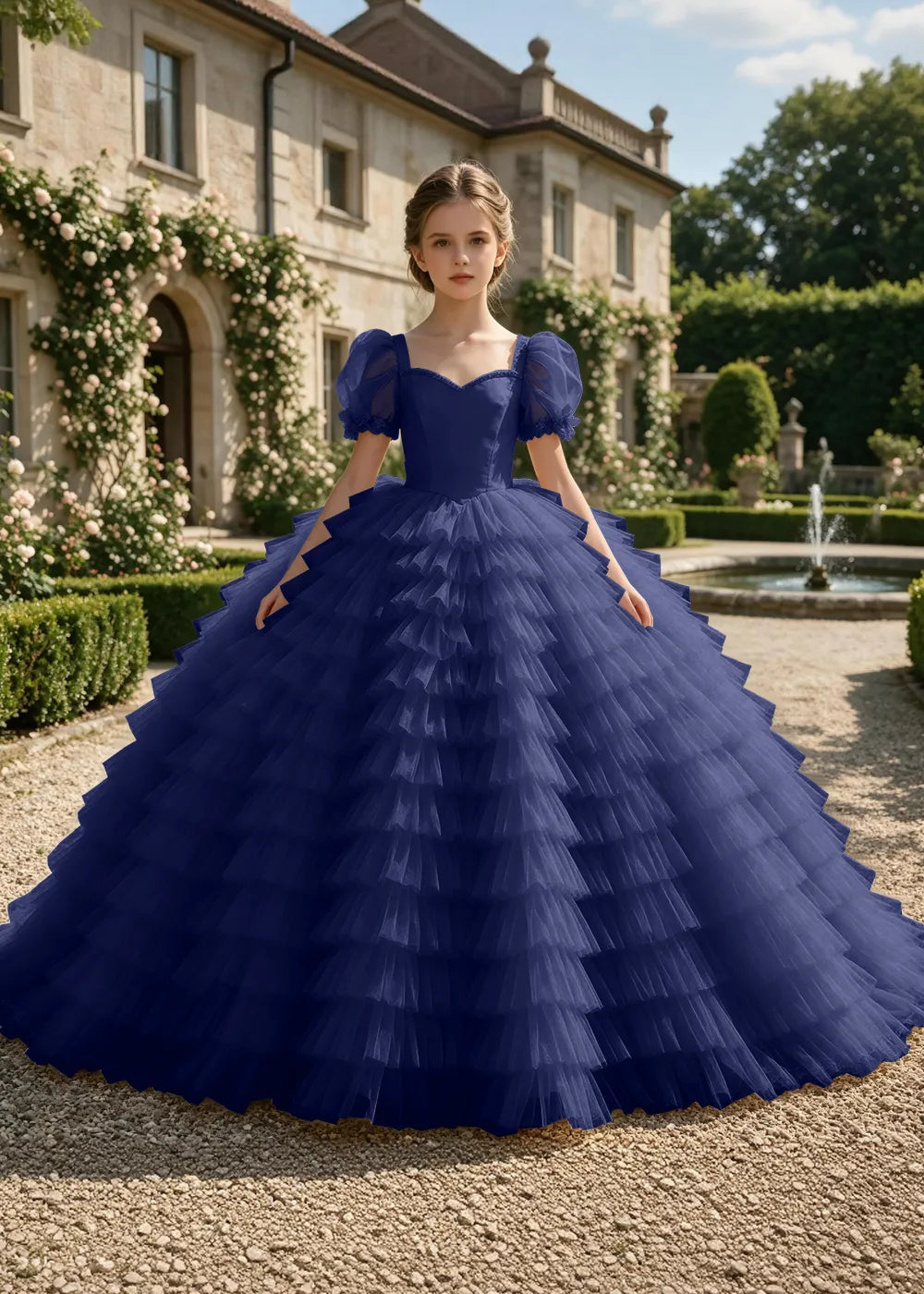 Puff Sleeve Corset-Back Junior Bridesmaid Gown