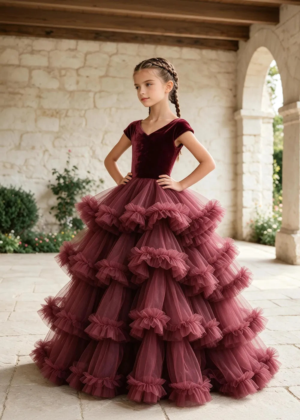Luxury Velvet Tulle Ball Gown Dress