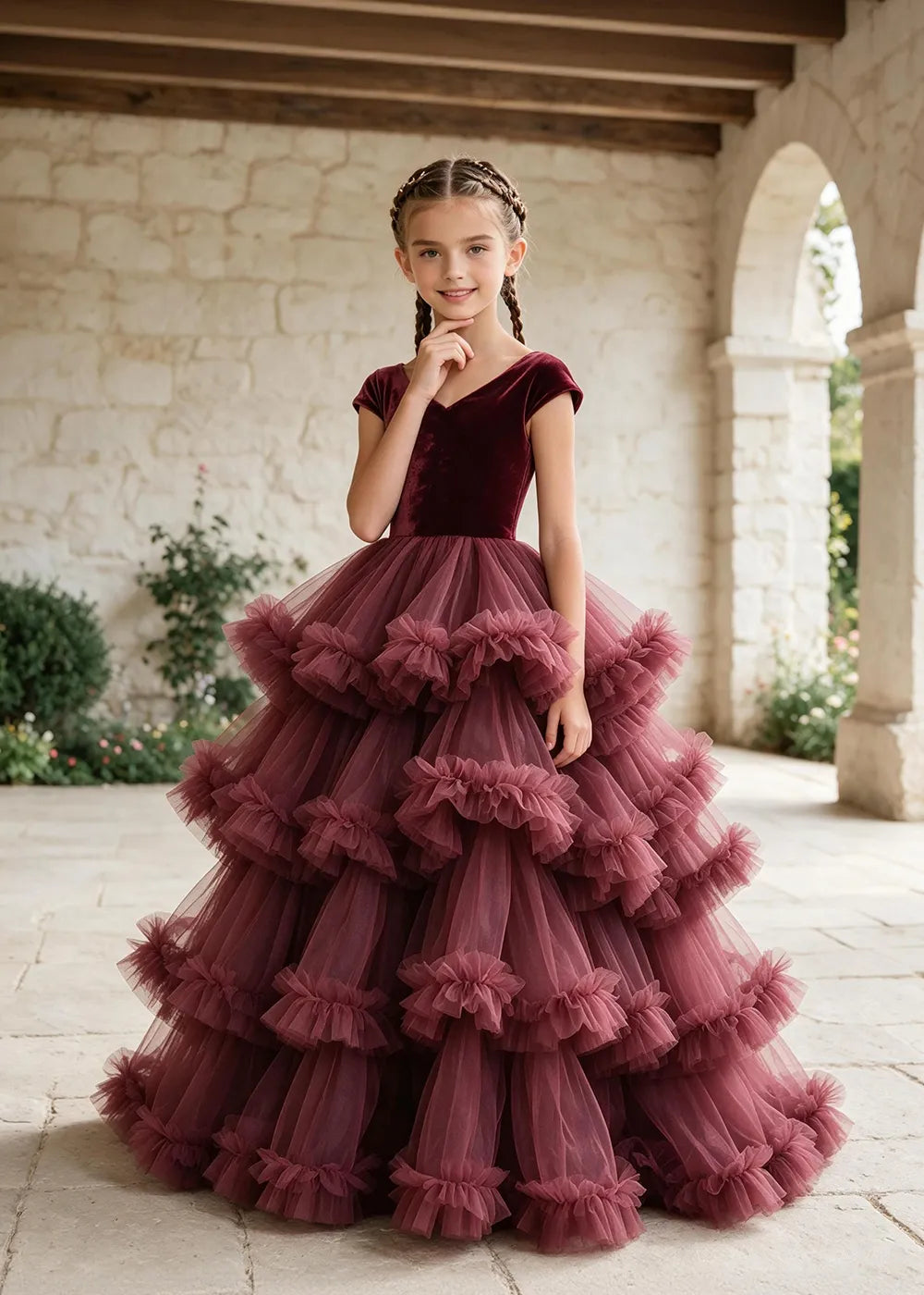 Luxury Velvet Tulle Ball Gown Dress
