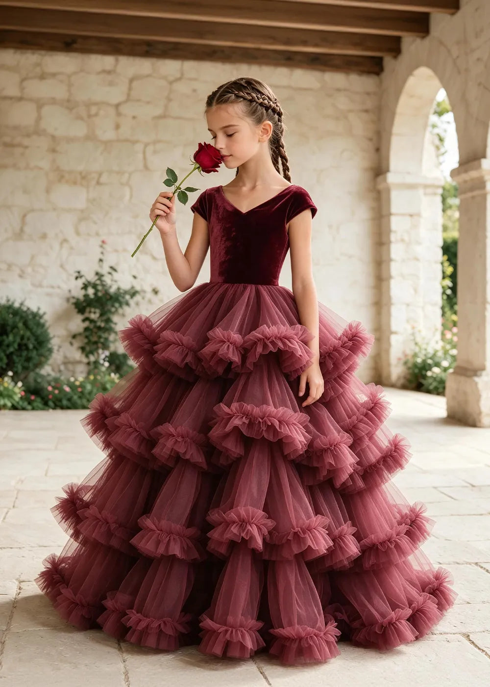 Luxury Velvet Tulle Ball Gown Dress