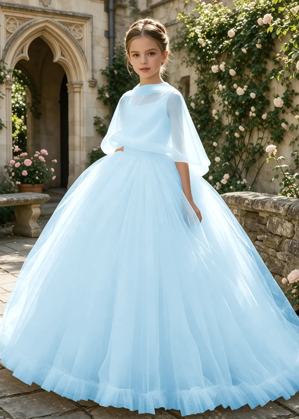 Minimalist Cape Sleeve Junior Bridesmaid Dress