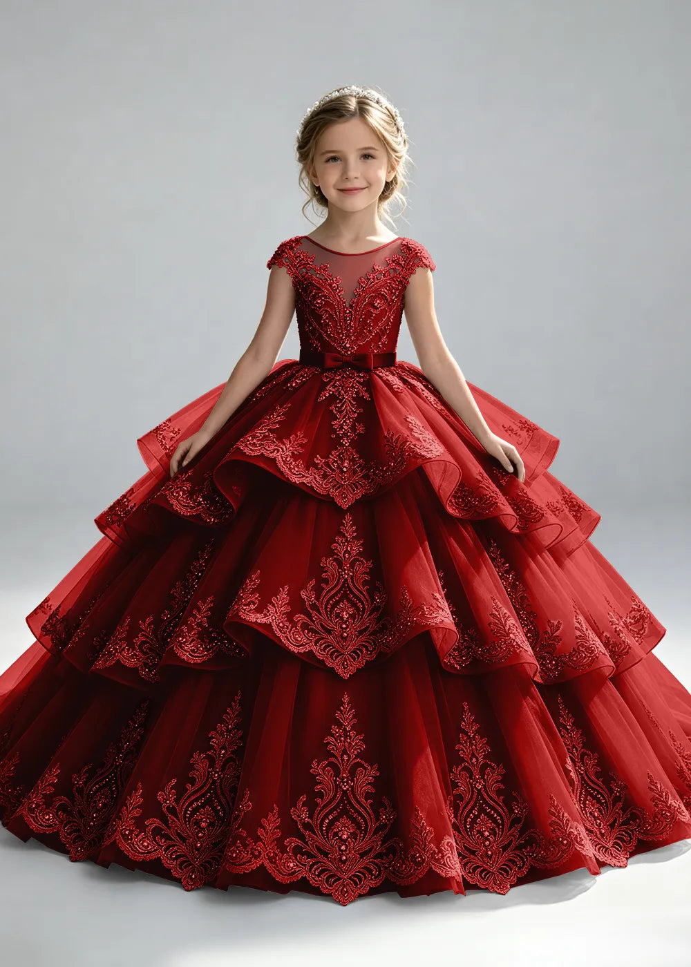 Scalloped Lace Junior Bridesmaid Ball Gown