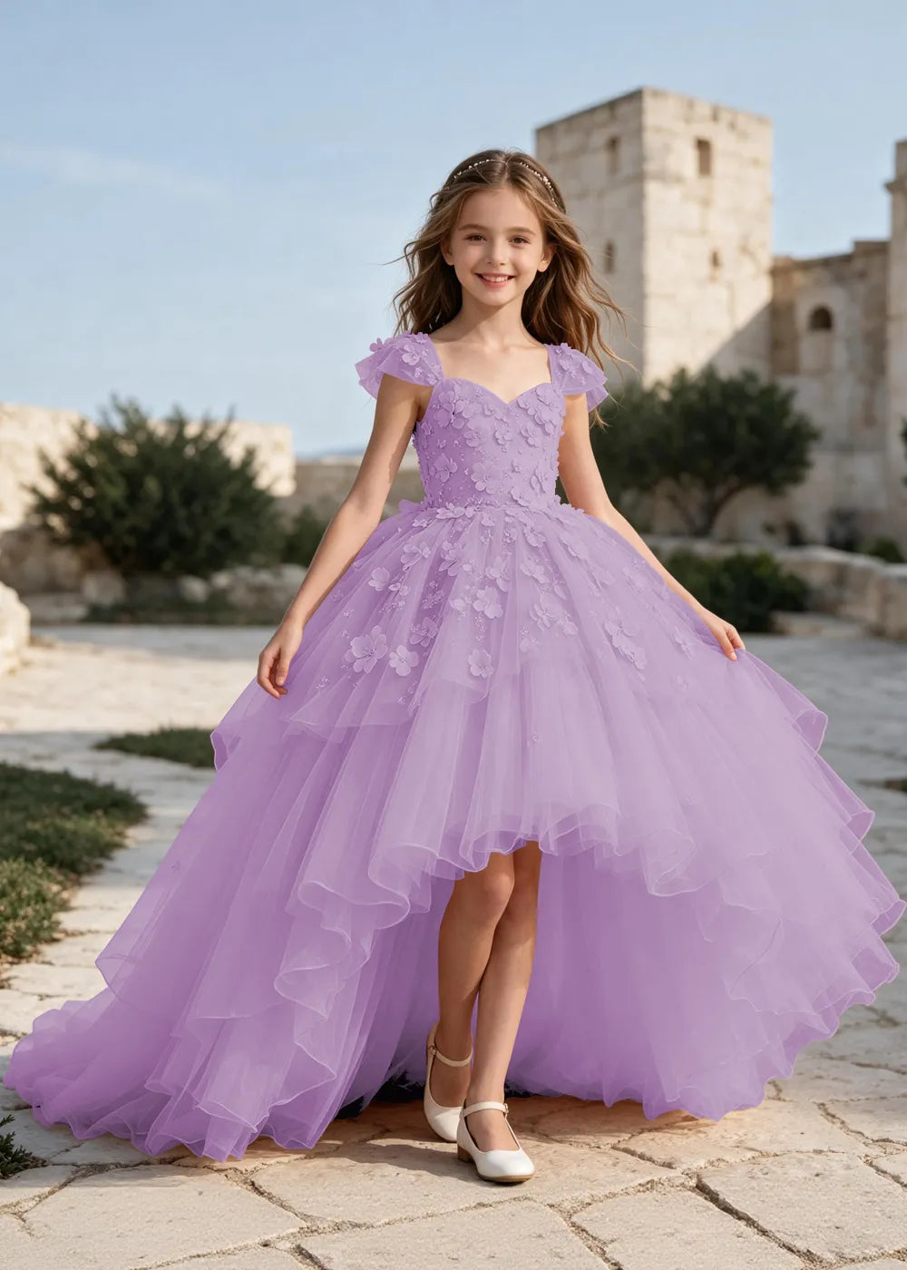 Elegant Flower Appliqué Princess Dress