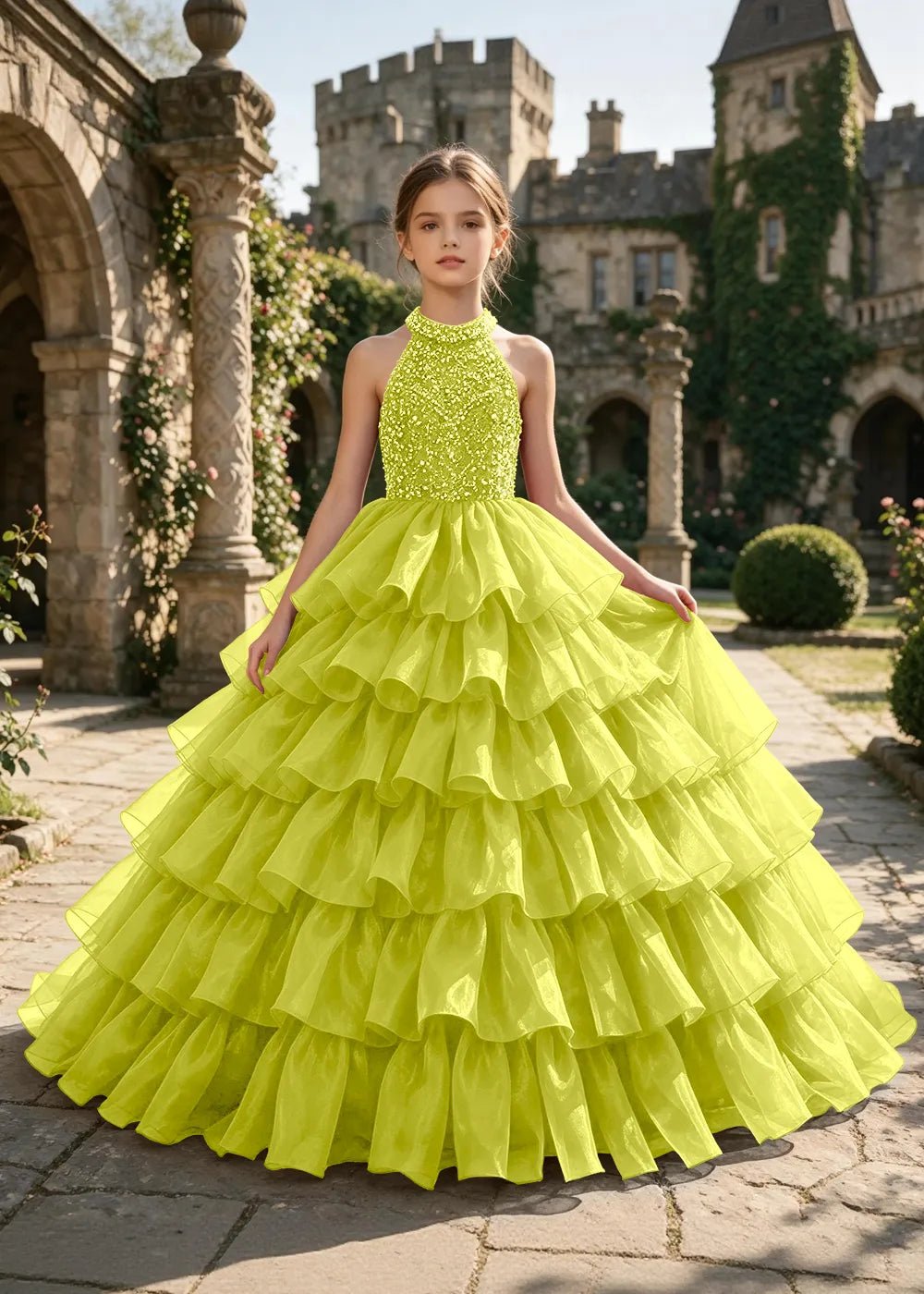 Embellished Ruffle Junior Formal Ball Gown