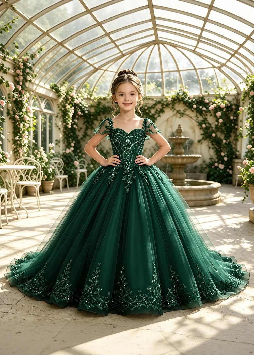 Embroidered Corset-Back Girls Formal Gown