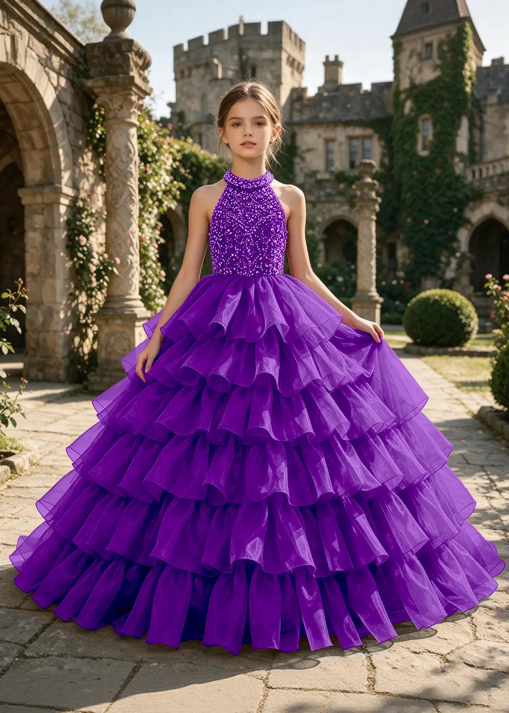 Embellished Ruffle Junior Formal Ball Gown