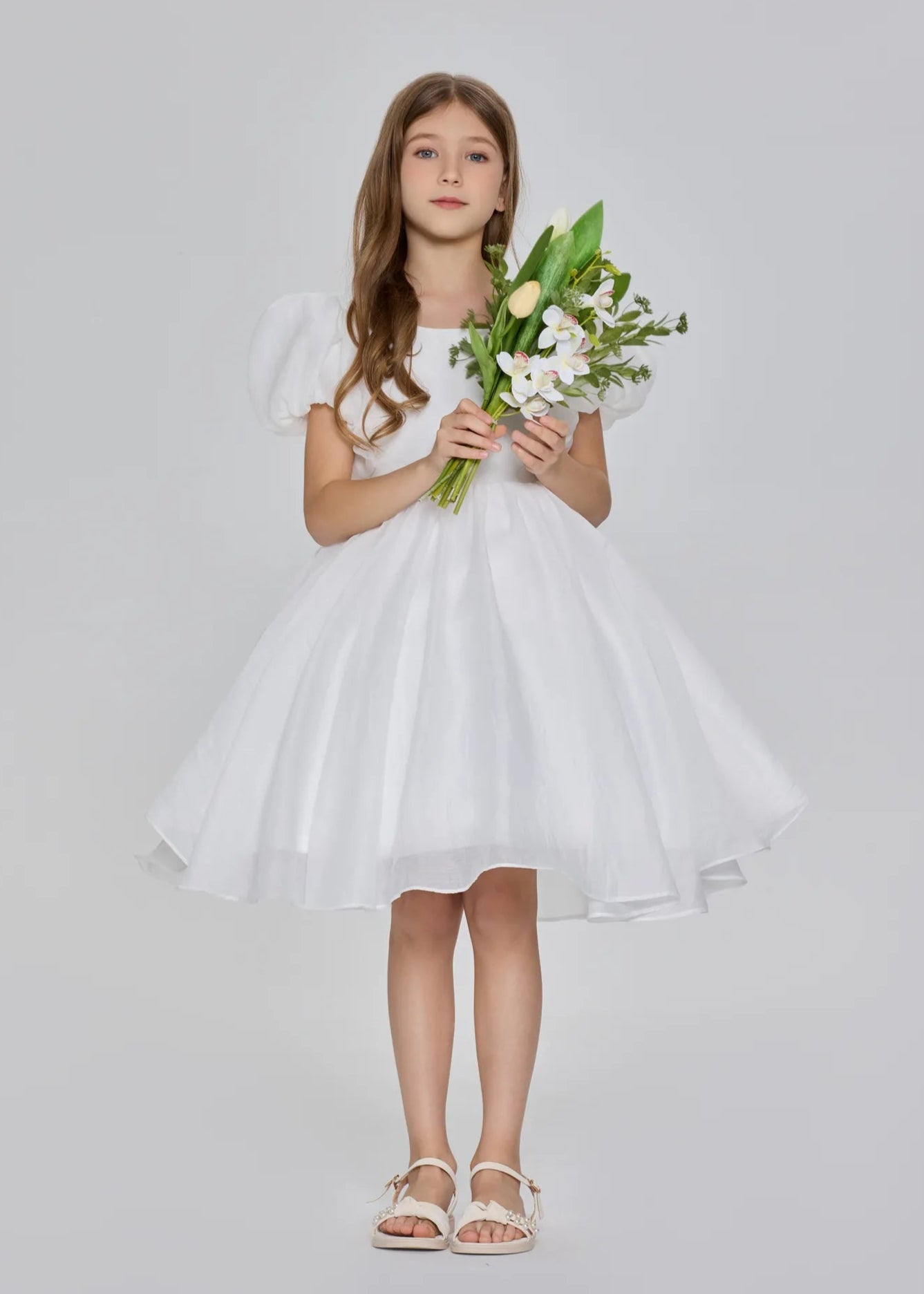 Puff Sleeve Princess Flower Girl Dress