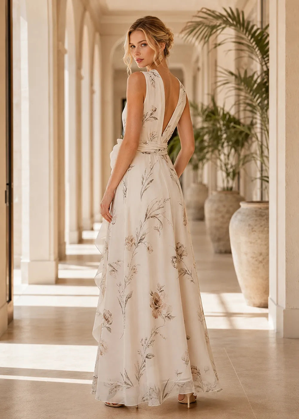 Botanical Rosette V-Neck Formal Gown