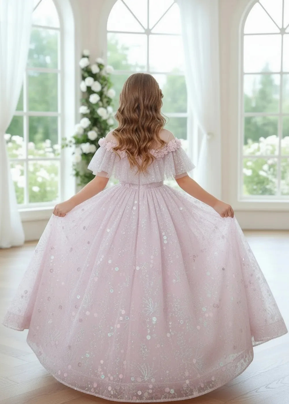 Floral Sequin Ball Gown for Girls