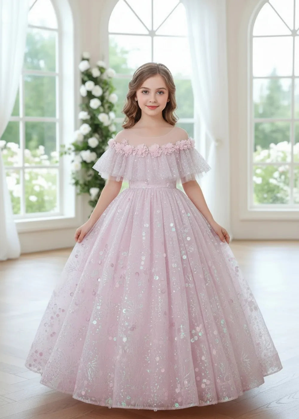 Floral Sequin Ball Gown for Girls