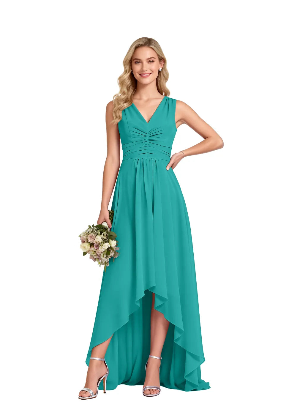 Garden Party High Low Chiffon Wedding Guest Dress