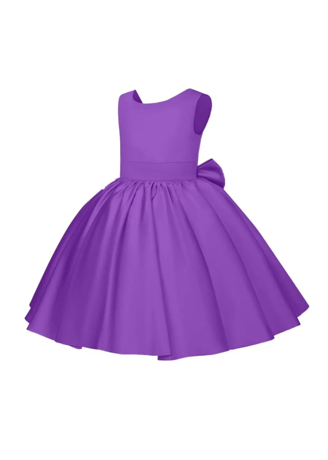 Pretty Bow V back Satin Flower Girl Dress– [Purple]