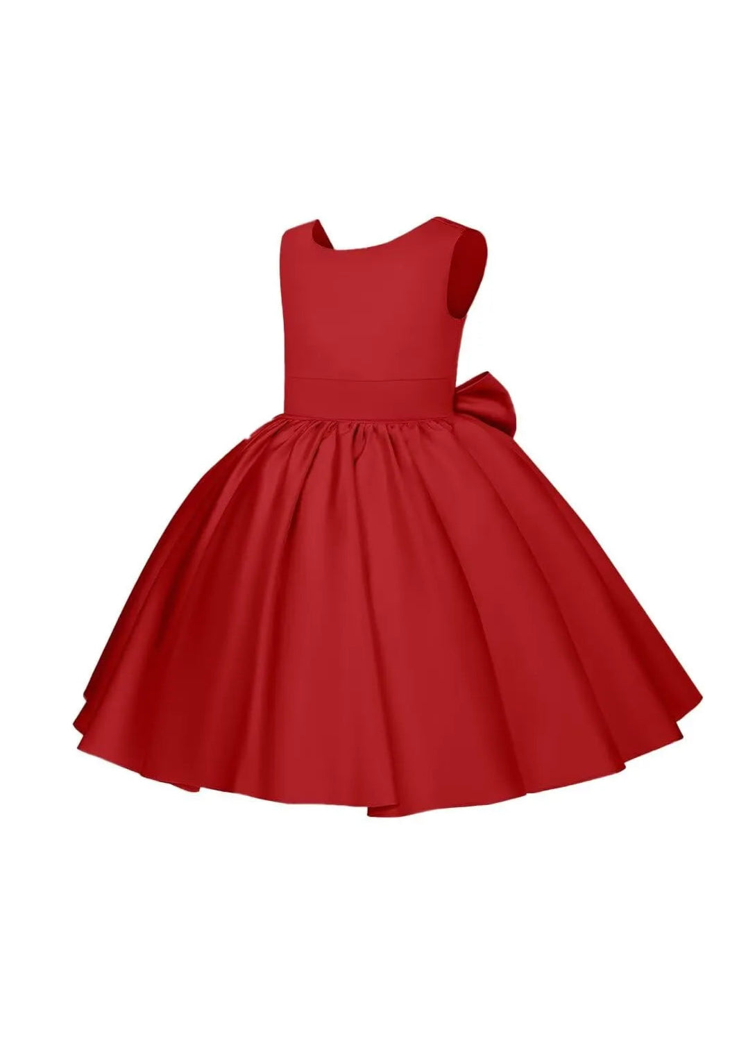 Pretty Bow V back Satin Flower Girl Dress– [Red]