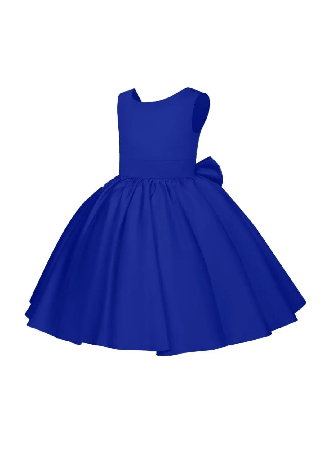 Pretty Bow V back Satin Flower Girl Dress– [Blue]