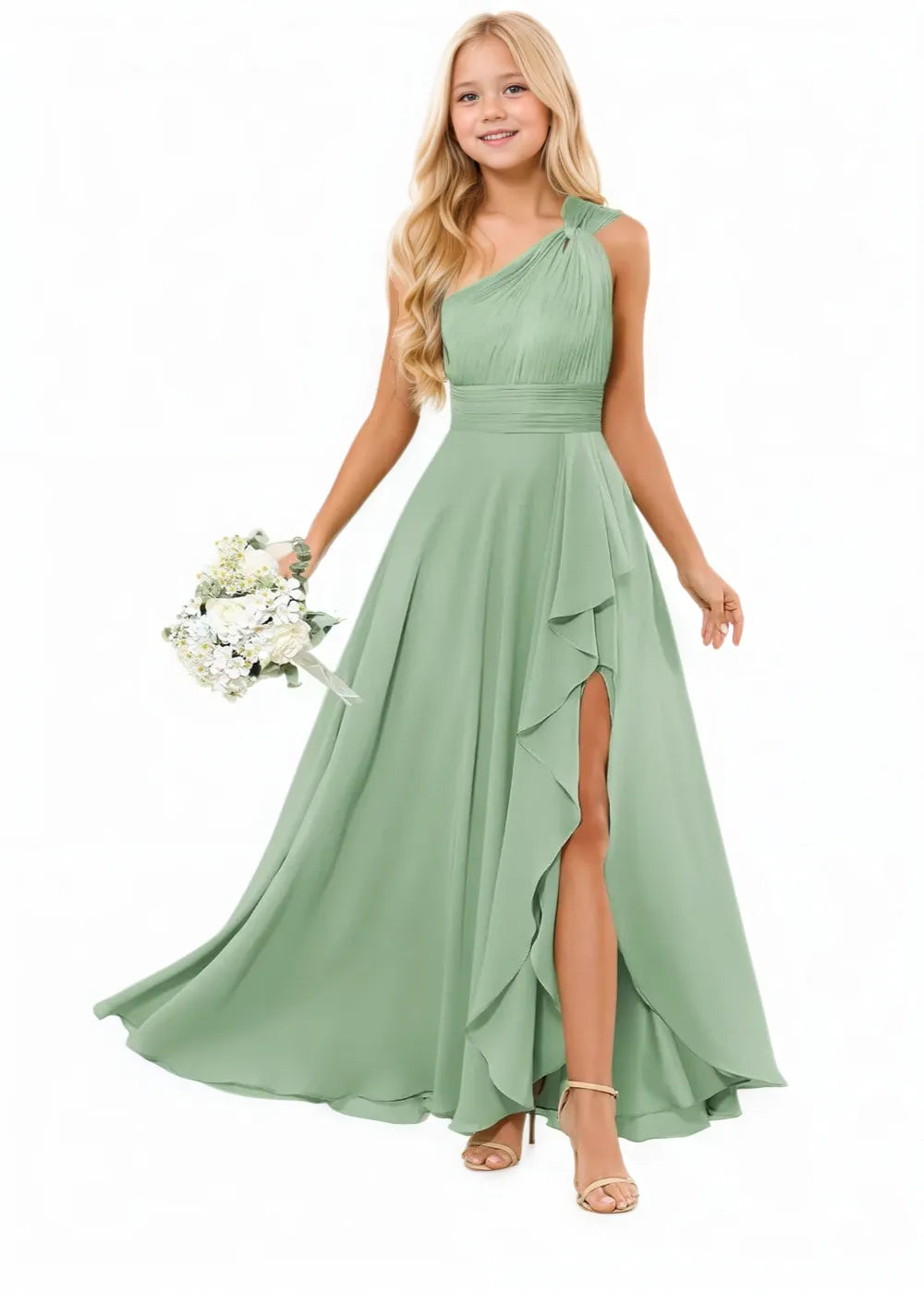 One-Shoulder Chiffon Junior Bridesmaid Dresses