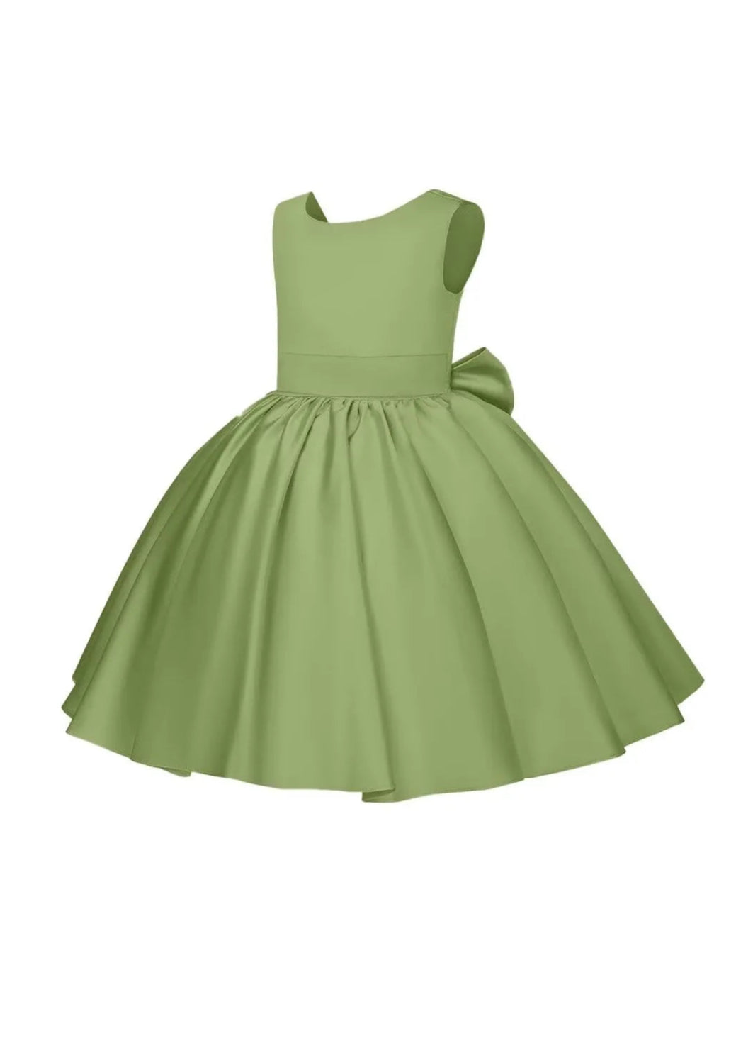 Pretty Bow V back Satin Flower Girl Dress– [Green]
