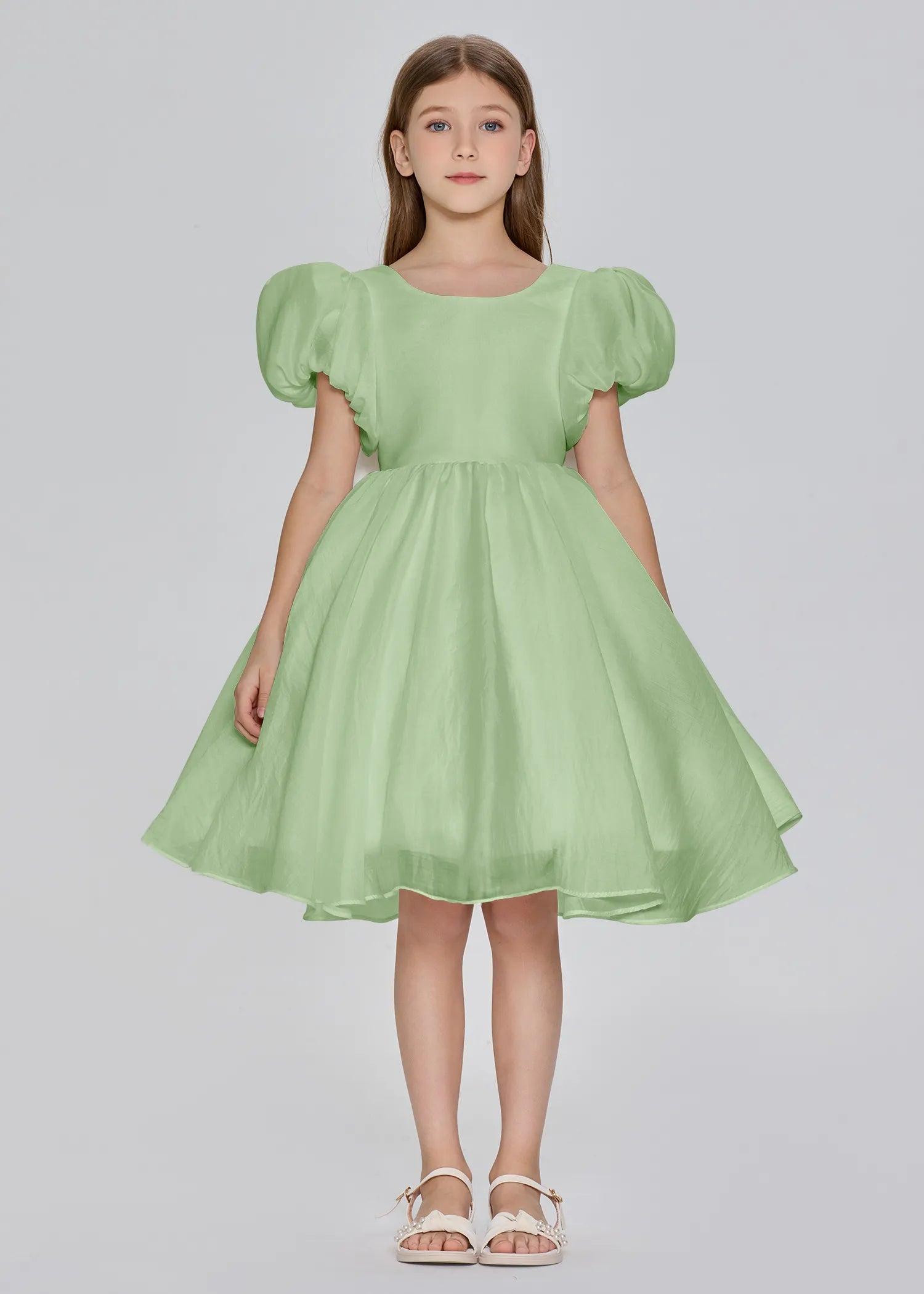 Puff Sleeve Princess Flower Girl Dress