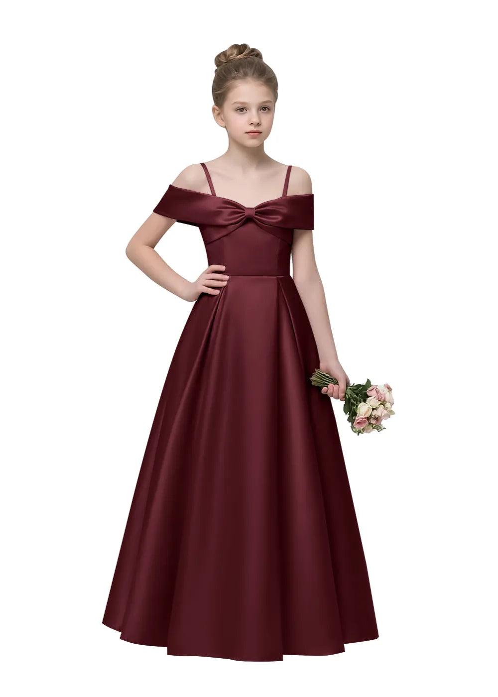 Bow-Off-Shoulder Princess Gown for Girls