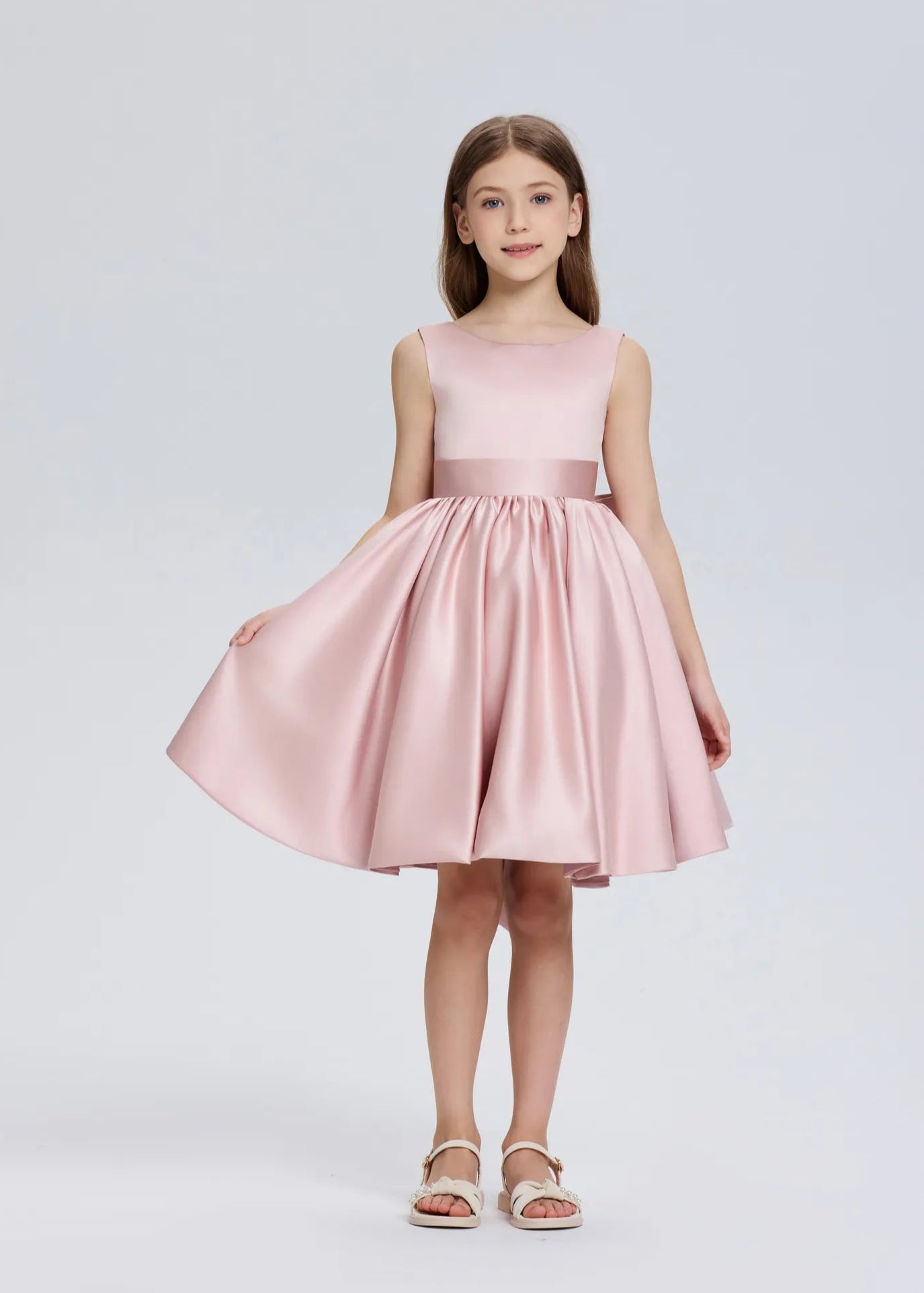 Pretty Bow V back Satin Flower Girl Dress– [Yellow]