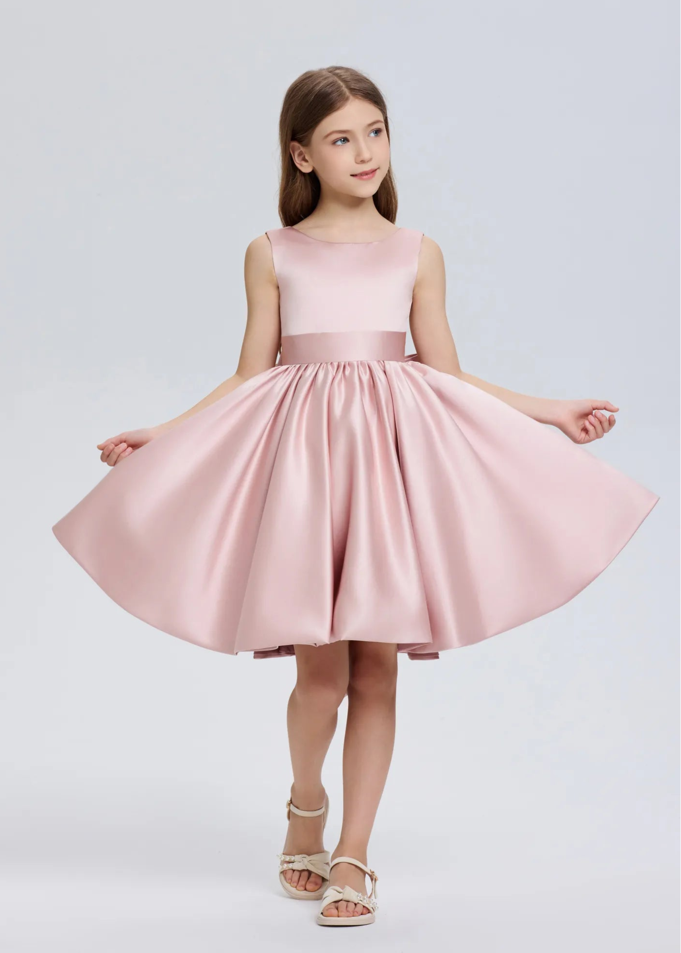 Pretty Bow V back Satin Flower Girl Dress