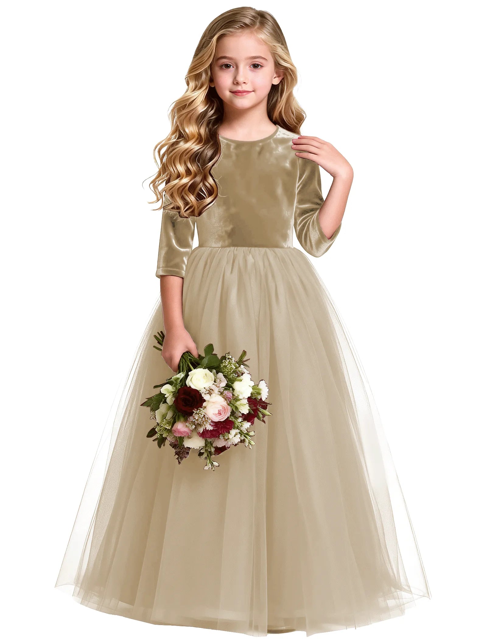 Velvet Tulle Flower Girl Dress with Bow