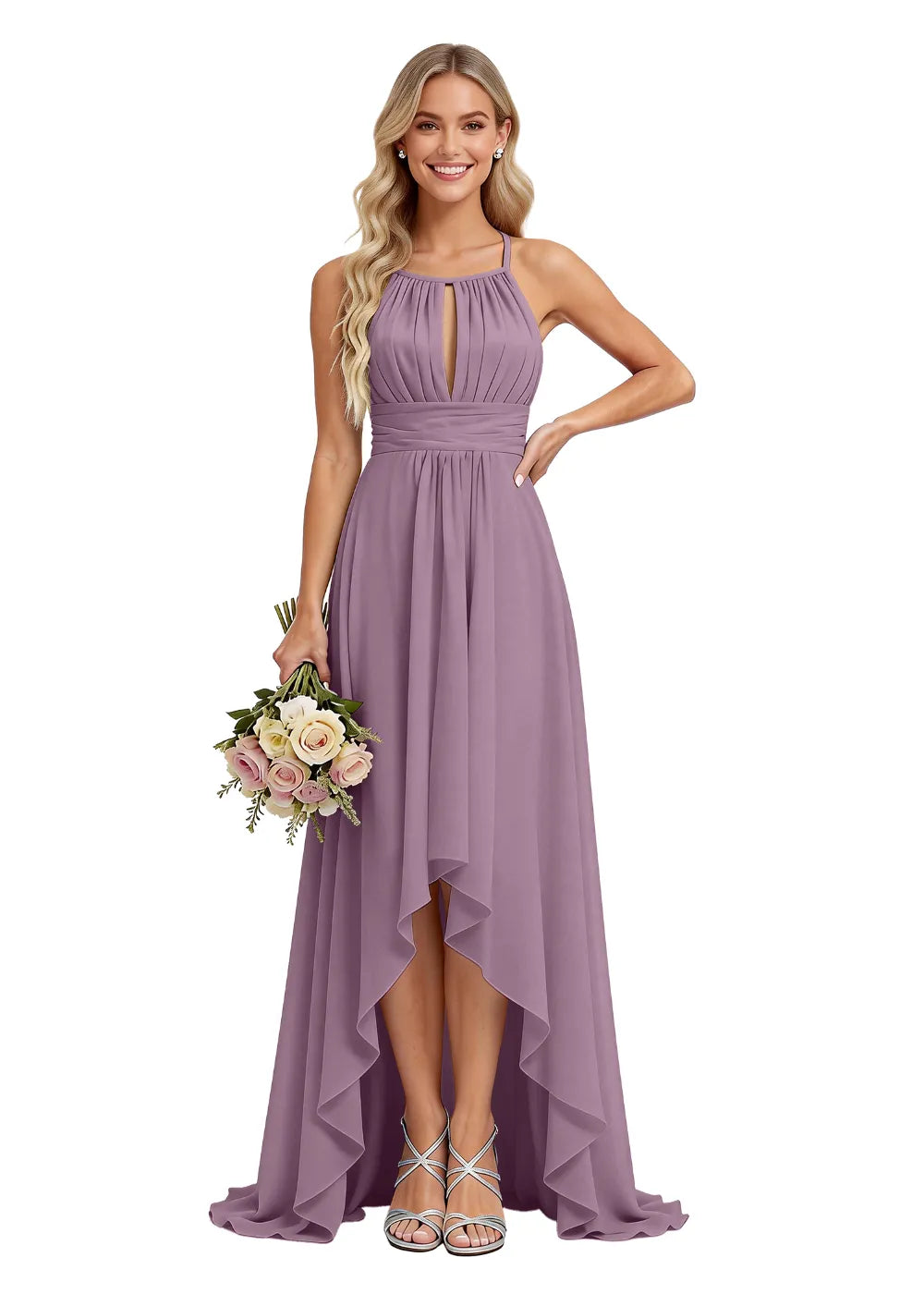 High Low Chiffon Corset Back Bridesmaid Dress