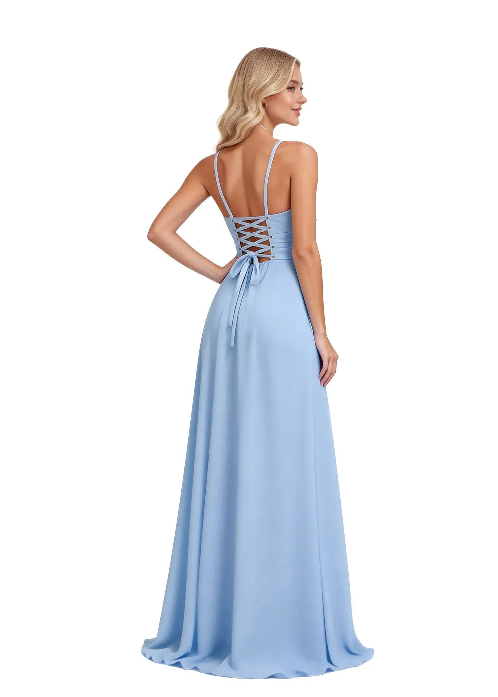 High Low Chiffon Corset Back Bridesmaid Dress