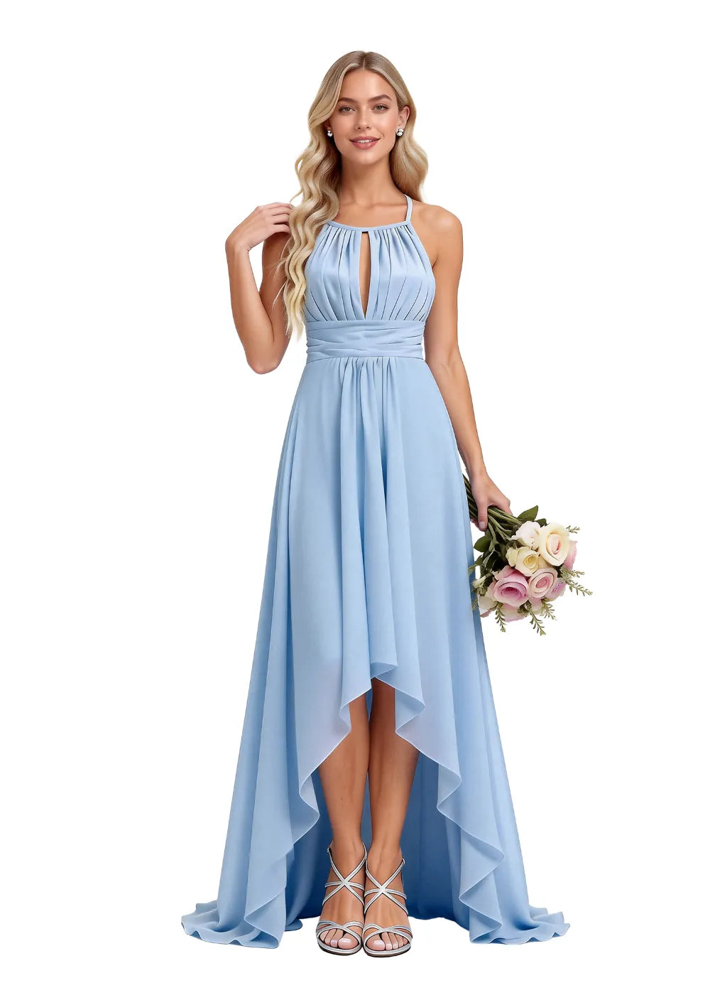 High Low Chiffon Corset Back Bridesmaid Dress
